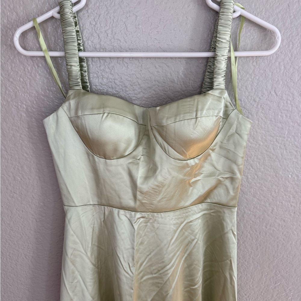 Selfie Leslie Belle De Jour Flounce Hem Midi Dress Pistachio Sage High Low Dress - Picture 4 of 8